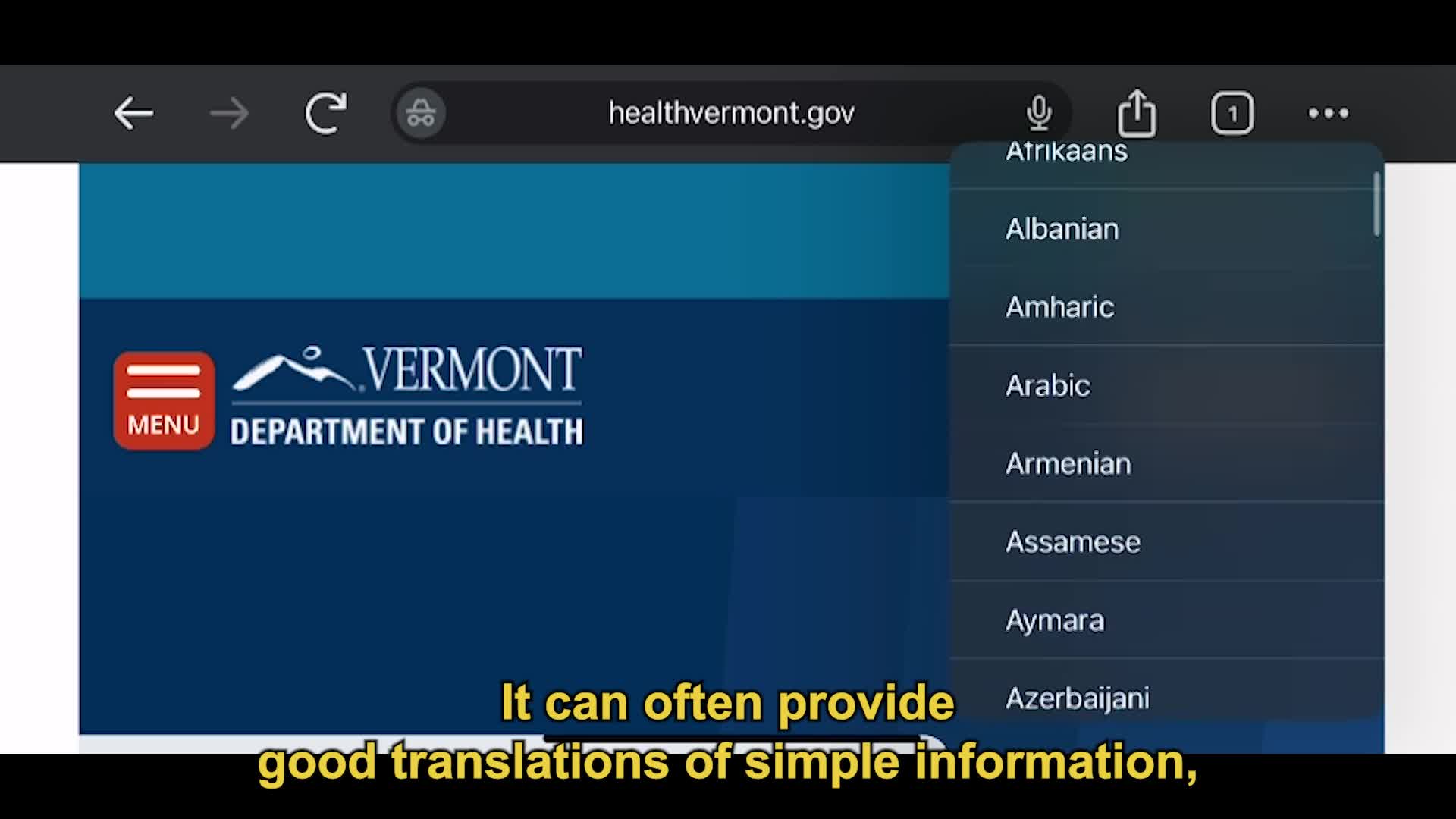 VT Language Justice- Dept. of Health Website